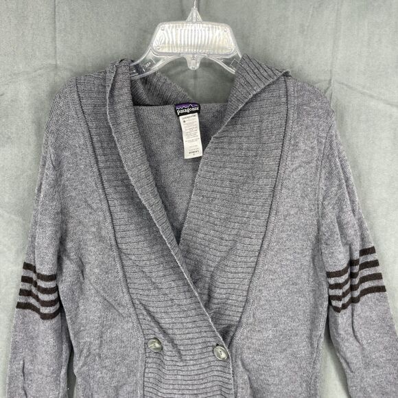 Patagonia Cardigan Sweater Womens Small Gray Lambswool Button Up Hooded Knit - Picture 2 of 11